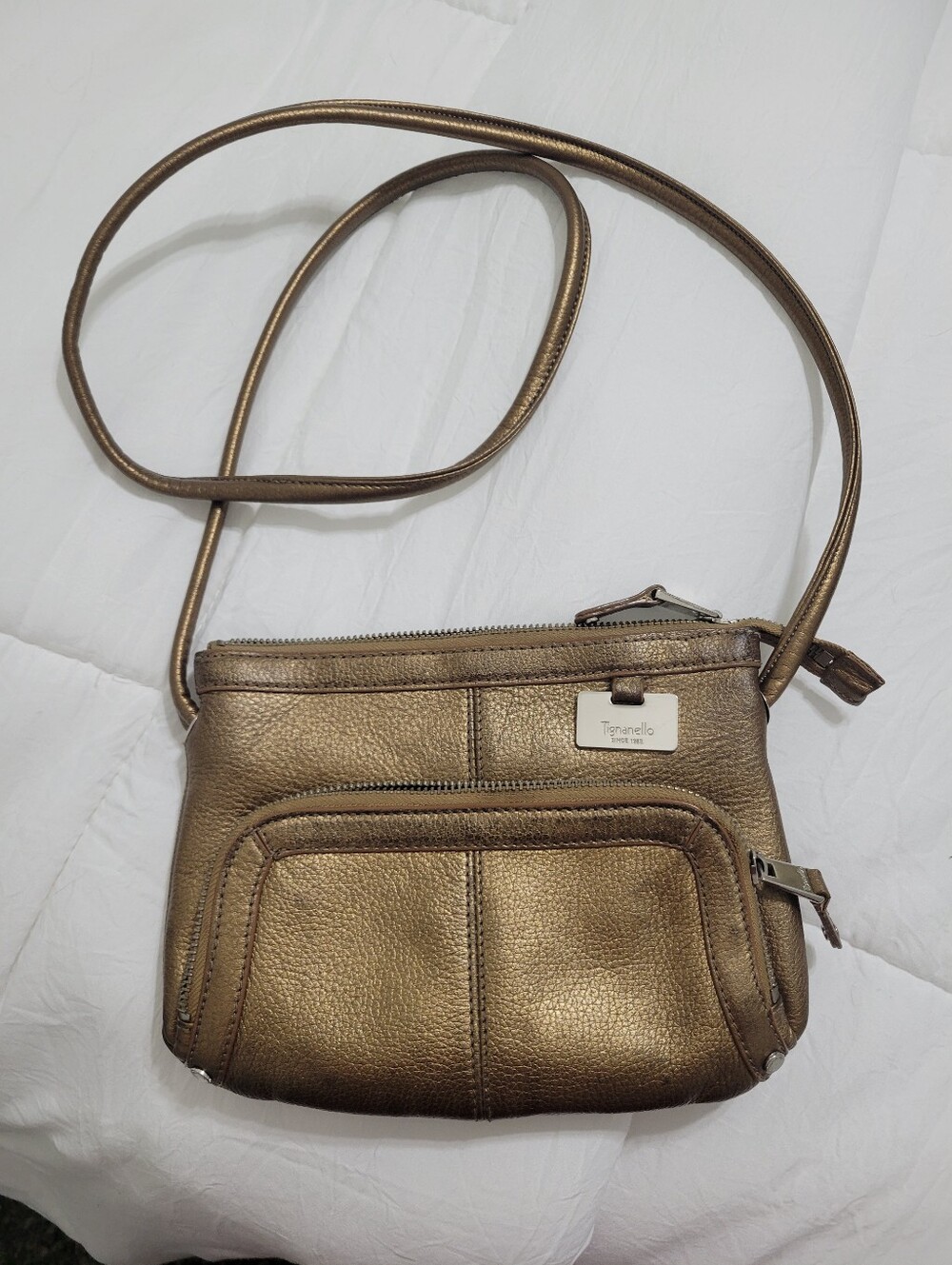 Tignanello Bronze Metallic Pebbled Leather Crossbody